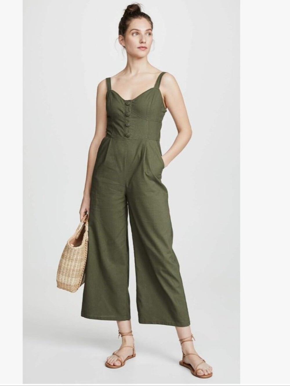 Moon River Corset Jumpsuit linen blend olive green small